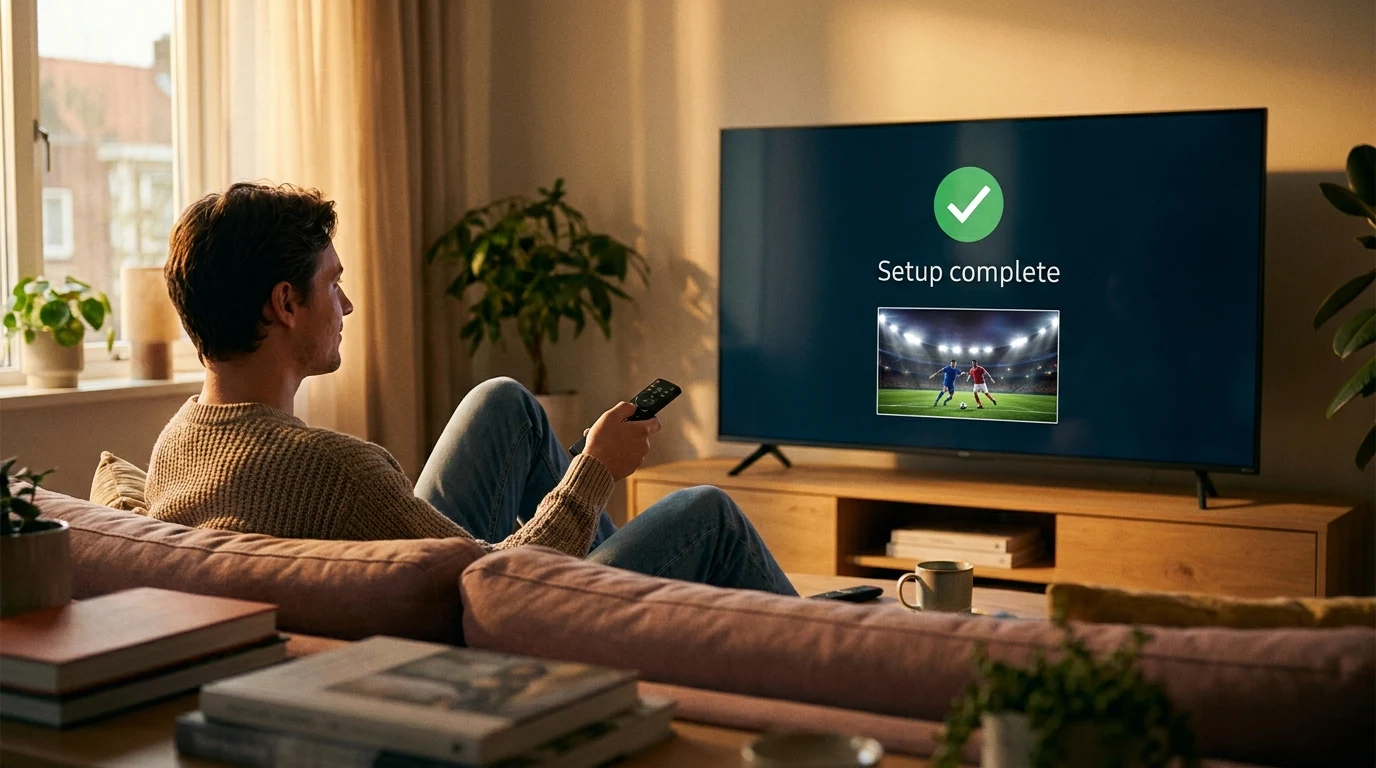 Configuracao passo a passo de app de futebol em Smart TV com suporte via WhatsApp